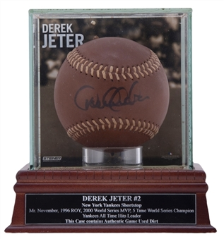 Derek Jeter Signed COACH Designer Baseball In Display Case (Steiner)
